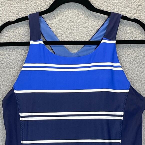 Athleta Swim Dress Small Beach Swim Padded Shelf Bra Colorblock Striped Blue - Picture 4 of 12